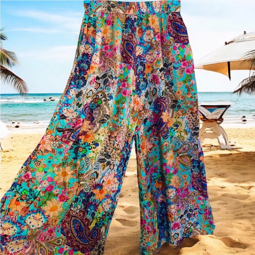 Kulani Kinis Palazzo Floral Wide-Leg Pants Small
